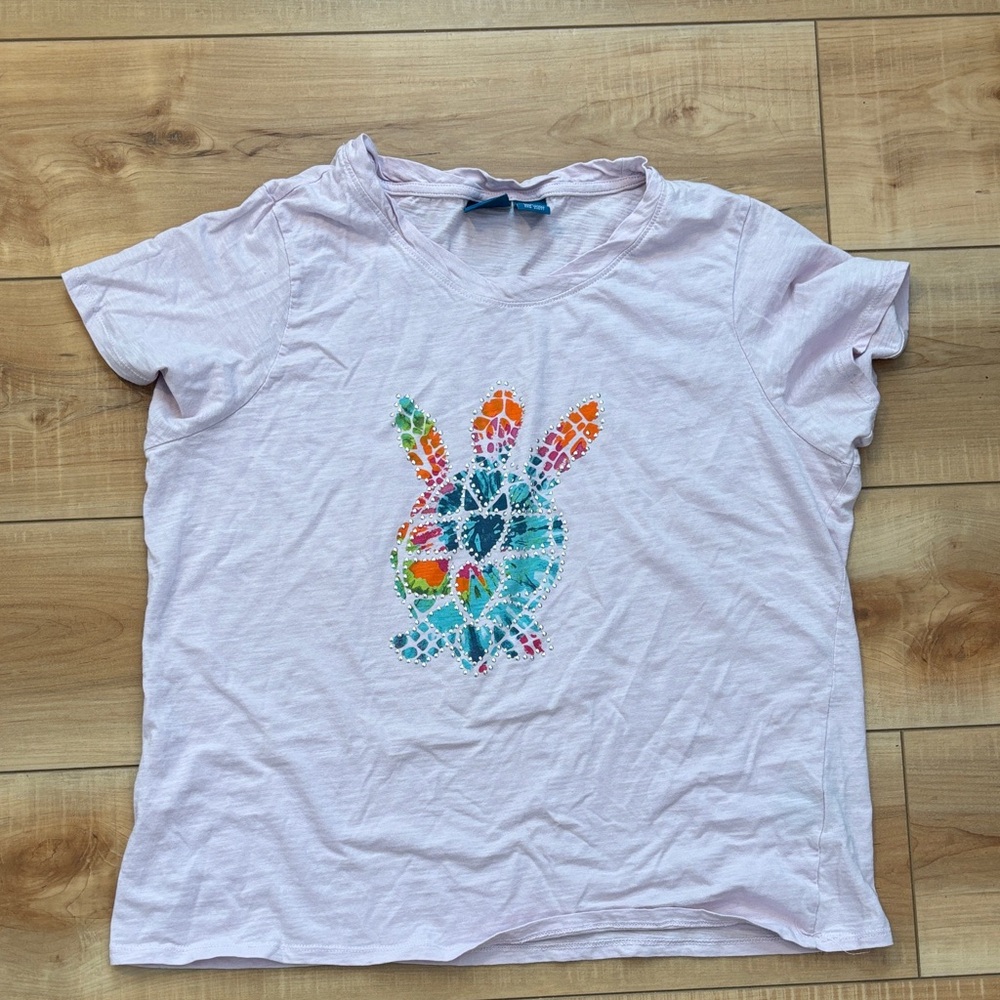 Caribbean Joe Light Pink Short Sleeve Tee with Nautical Tag Turtle